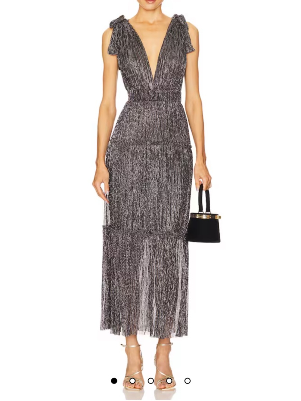 Sabina Musayev Helena Metallic Silver Plunging V-Neck Fringe Maxi Dress - XS